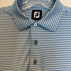FootJoy Polo Shirt Performance Mens Blue White Stripe Casual Office Golf Size L